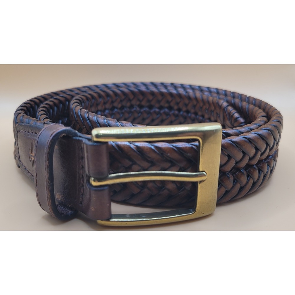 Dockers Mens Braided Leather Belt Dark Brown Woven Brass Buckle 40 11DO0403